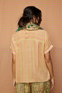 Block Printed Beige with Rose Pink Striped Top