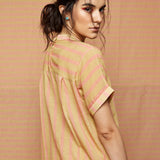 Block Printed Beige with Rose Pink Striped Top