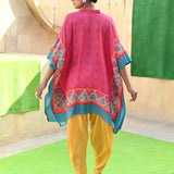 Fuschia Aqua Printed Embroidered Chintz Square Poncho Set