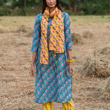Printed Diagonal Turquoise Chanderi Straight Kurta