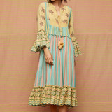 Block Printed Multi Floral Tiered Dress
