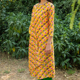 Printed Diagonal Yellow Chanderi straight Kurta
