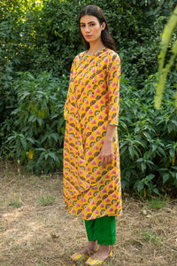 Printed Diagonal Yellow Chanderi straight Kurta