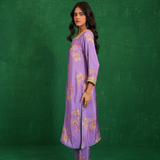 Purple printed embroidered buta jaal kurta set