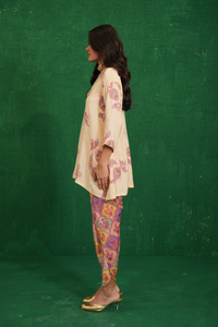 Ivory Printed Embroidery Buta Jaal Short Kurta Set