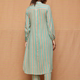 Turquoise High Low Hem Striped Tunic With striped Pants