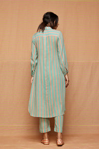 Turquoise High Low Hem Striped Tunic With striped Pants