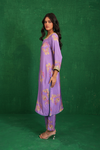 Purple Printed Embroidered Buta Jaal Kurta Set