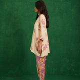 Ivory printed embriodery buta jaal short kurta set