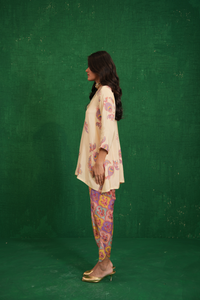 Ivory printed embriodery buta jaal short kurta set