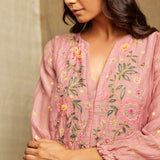 Rose Blush V-Neck Embroidered Tunic
