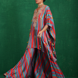 Turquoise red stripe poncho set