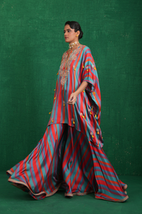 Turquoise red stripe poncho set