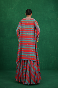 Turquoise red stripe lehenga set