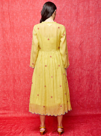 Yellow Multi Embroidered Chanderi Dress