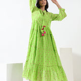 Lime Green Embroidered Boho Dress