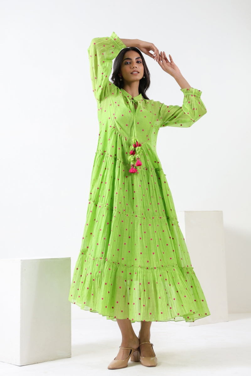 Buy Lime Green Embroidered Boho Dress Online in India XL