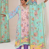 Peach Multi Butterfly Panel Kurta Set