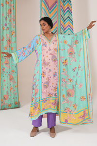 Peach Multi Butterfly Panel Kurta Set