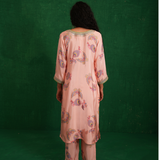 Pink printed embroidered buta jaal kurta set