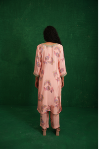 Pink printed embroidered buta jaal kurta set