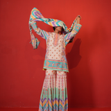 Ivory multi chevron butterfly sharara set