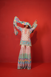 Ivory multi chevron butterfly sharara set