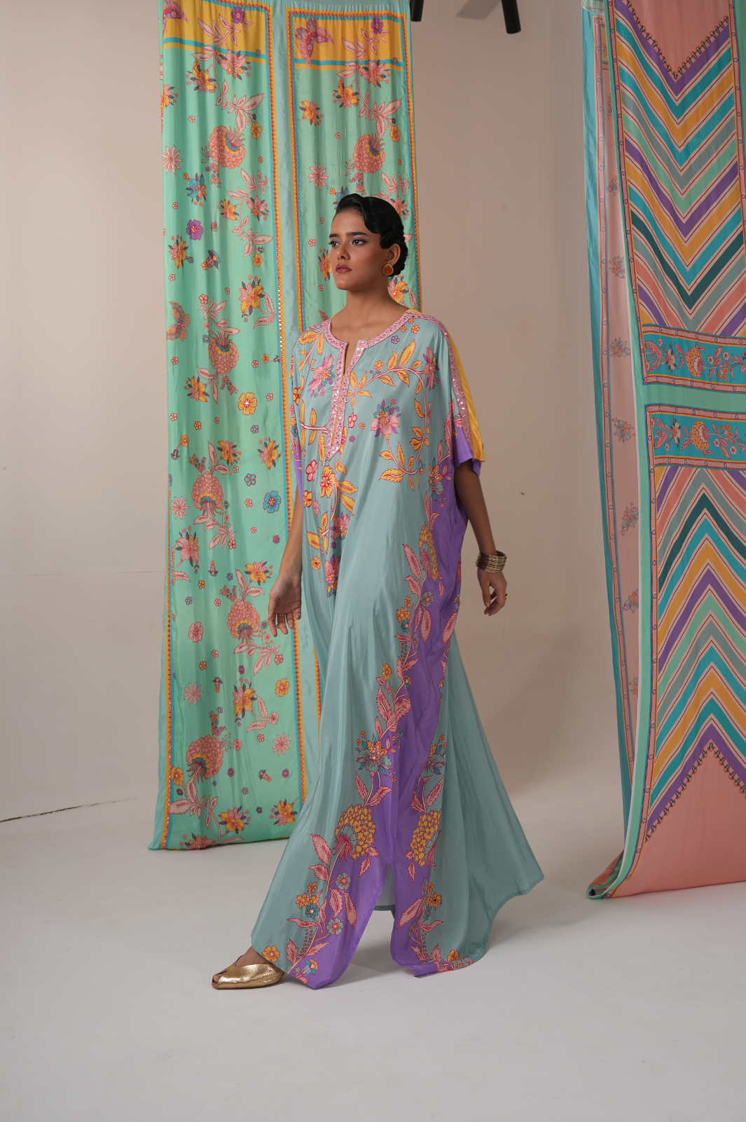 Sage/purple butterfly kaftan