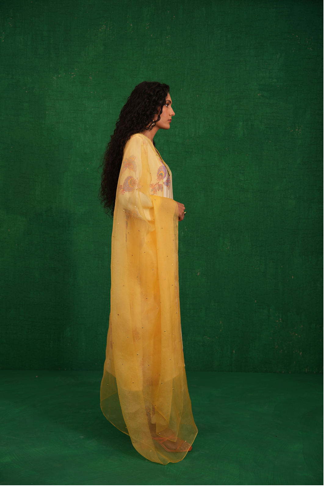 Ivory printed embroidered buta jaal kurta set