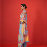 Blue multi panel kurta set