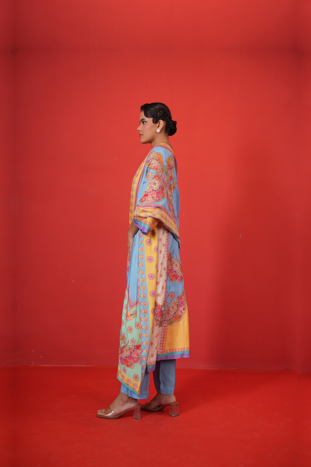 Blue multi panel kurta set