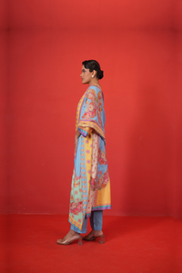 Blue multi panel kurta set