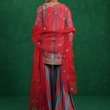 Turquoise red stripe sharara set