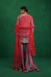 Turquoise red stripe sharara set