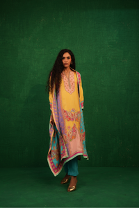 Yellow multi butterfly kurta set