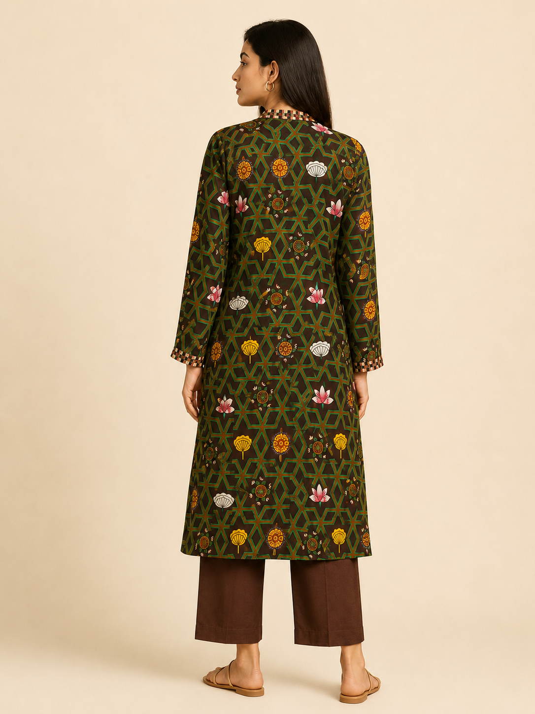Bundi Printed Maroon Zaal Straight Kurta