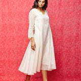 Ivory Embroidered Chanderi Scallop Dress
