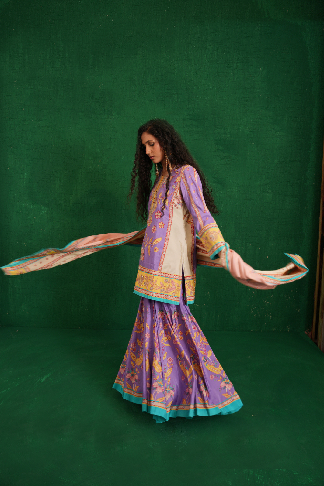 Purple / ivory butterfly sharara set