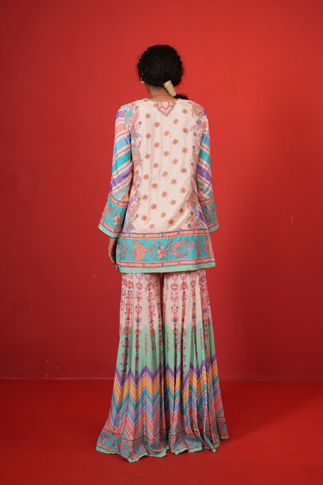 Ivory Multi Chevron Butterfly Sharara Set