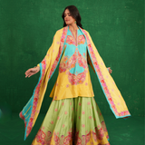 Yellow/turquoise butterfly sharara set