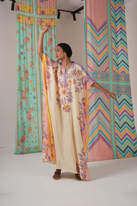 Ivory/yellow butterfly kaftan