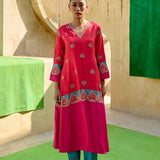 Red & Pink Printed Embroidered Chintz Kurta Set