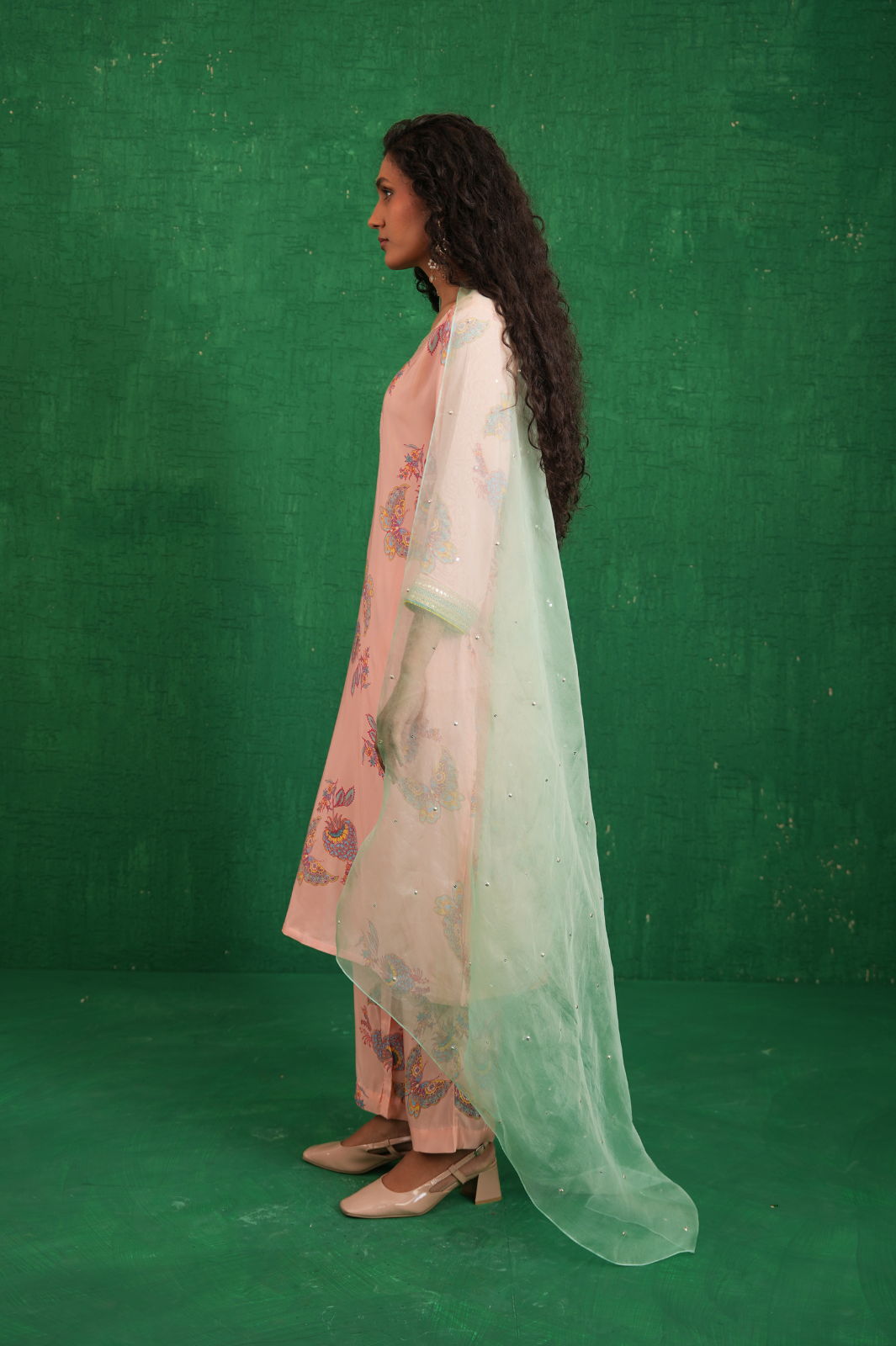 Pink Printed Embroidered Buta Jaal Kurta Set