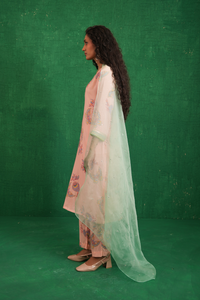 Pink Printed Embroidered Buta Jaal Kurta Set
