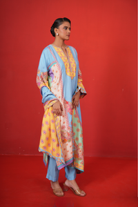 Blue Multi Panel Kurta Set