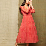 Red Multi Applique Embroidered Dress