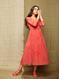 Red Multi Applique Embroidered Dress