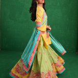 Yellow/turquoise butterfly sharara set