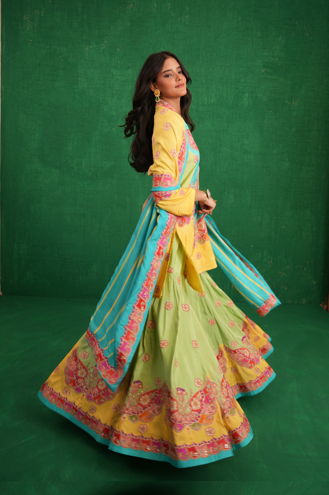 Yellow/turquoise butterfly sharara set