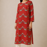 Bundi Red Scallop Printed Kurta